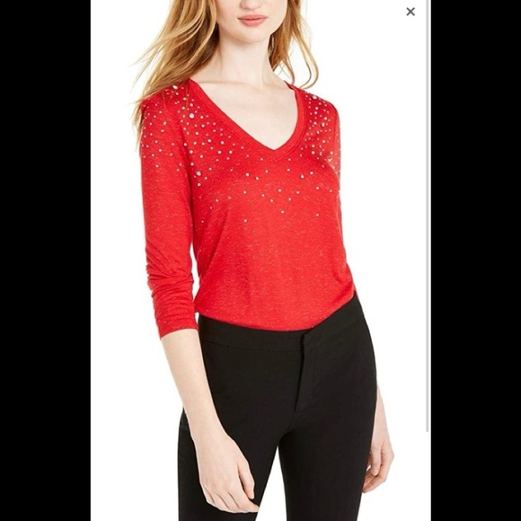 INC International Concepts women red classic top/M - Picture 3 of 9